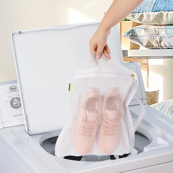 Sneaker Wash & Dry Net Bag for Dryer, 15.7x13.8 Inch Large HoneyComber Mesh Bags with Zipper and Strap for Shoes, Clothing, Laundry Reused Bag Tool (2 Pcs White) - Image 6